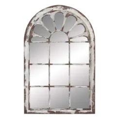 Kirkland's Home White Brown Rustic Window Iron Frame Wall Mirror- Decorative Mirrors