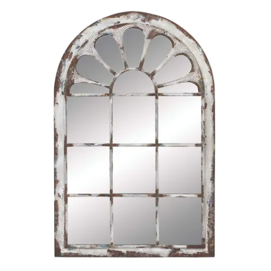 Kirkland's Home White Brown Rustic Window Iron Frame Wall Mirror- Decorative Mirrors
