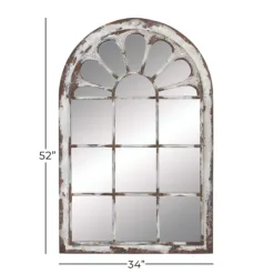 Kirkland's Home White Brown Rustic Window Iron Frame Wall Mirror- Decorative Mirrors