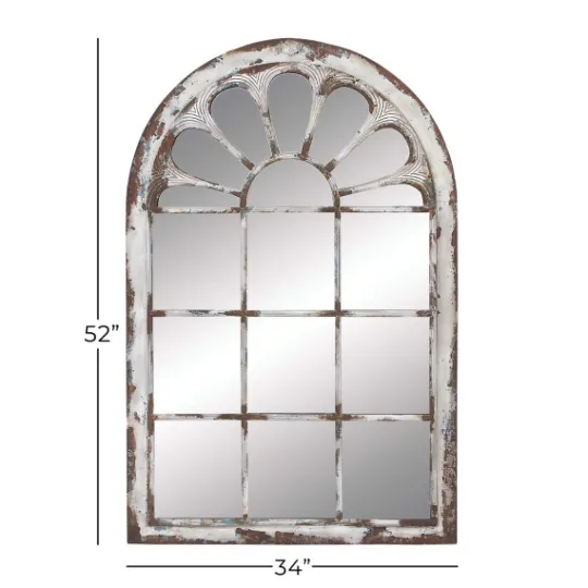 Kirkland's Home White Brown Rustic Window Iron Frame Wall Mirror- Decorative Mirrors