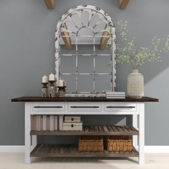 Kirkland's Home White Brown Rustic Window Iron Frame Wall Mirror- Decorative Mirrors