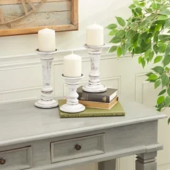 Kirkland's Home White Brushstroke 3-Pc. Pillar Candle Holder Set- Candle Holders