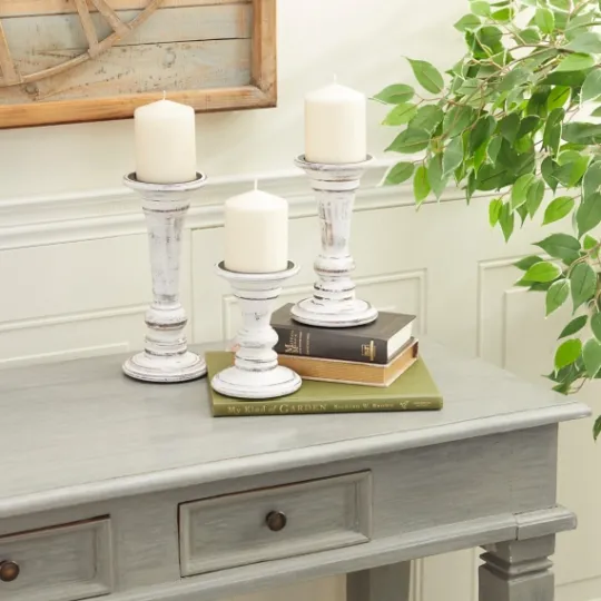 Kirkland's Home White Brushstroke 3-Pc. Pillar Candle Holder Set- Candle Holders