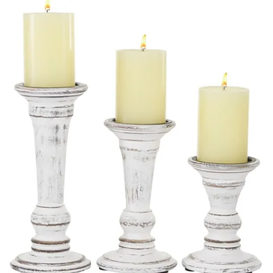 Kirkland's Home White Brushstroke 3-Pc. Pillar Candle Holder Set- Candle Holders