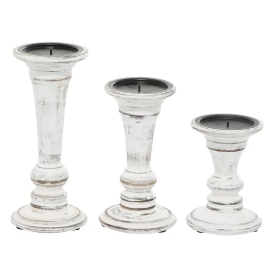 Kirkland's Home White Brushstroke 3-Pc. Pillar Candle Holder Set- Candle Holders