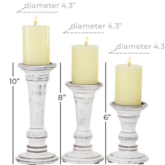 Kirkland's Home White Brushstroke 3-Pc. Pillar Candle Holder Set- Candle Holders