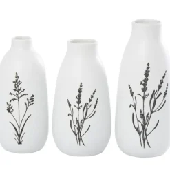 Kirkland's Home White Ceramic Botanical Print Vases, Set Of 3- Vases