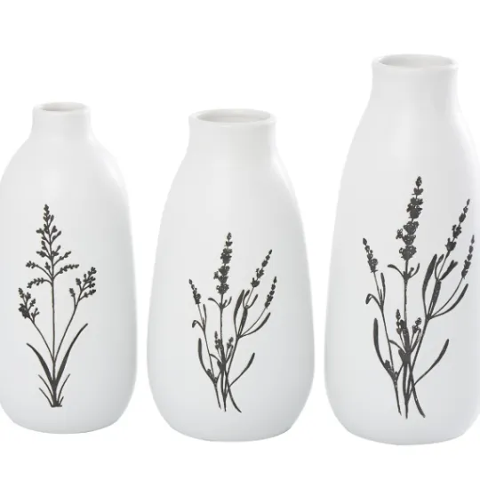 Kirkland's Home White Ceramic Botanical Print Vases, Set Of 3- Vases