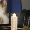 Kirkland's Home White Ceramic Geometric Table Lamp With Shade- Table Lamps