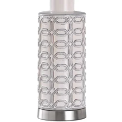 Kirkland's Home White Ceramic Geometric Table Lamp With Shade- Table Lamps