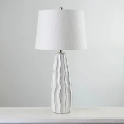 Kirkland's Home White Ceramic Waves Table Lamp- Table Lamps