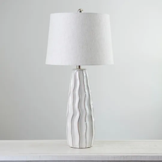 Kirkland's Home White Ceramic Waves Table Lamp- Table Lamps