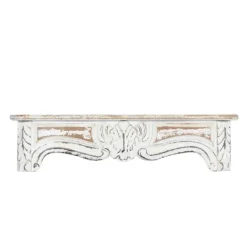 Kirkland's Home White Distressed Carved Wood Acanthus Wall Shelf- Shelves