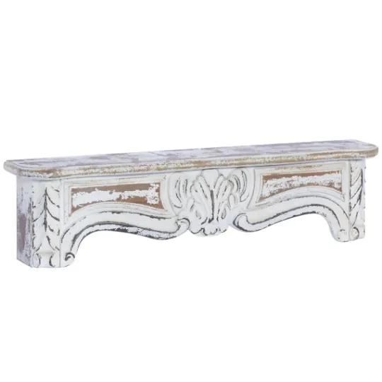 Kirkland's Home White Distressed Carved Wood Acanthus Wall Shelf- Shelves