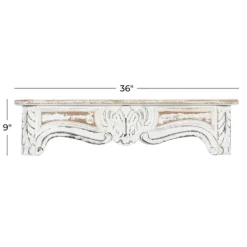 Kirkland's Home White Distressed Carved Wood Acanthus Wall Shelf- Shelves
