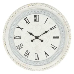 Kirkland's Home White Distressed Wood Round Beaded Wall Clock- Clocks