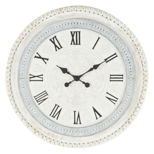 Kirkland's Home White Distressed Wood Round Beaded Wall Clock- Clocks
