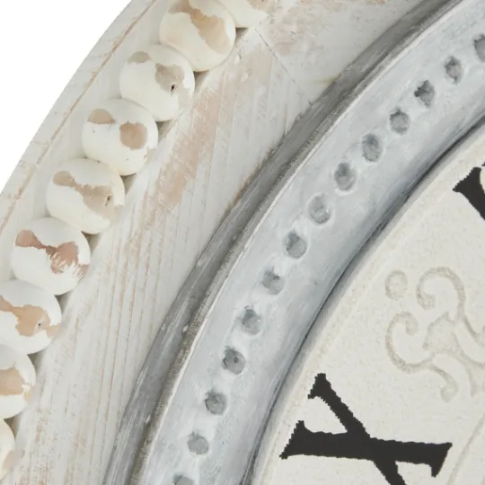 Kirkland's Home White Distressed Wood Round Beaded Wall Clock- Clocks