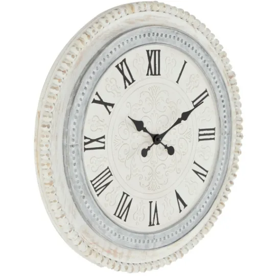 Kirkland's Home White Distressed Wood Round Beaded Wall Clock- Clocks