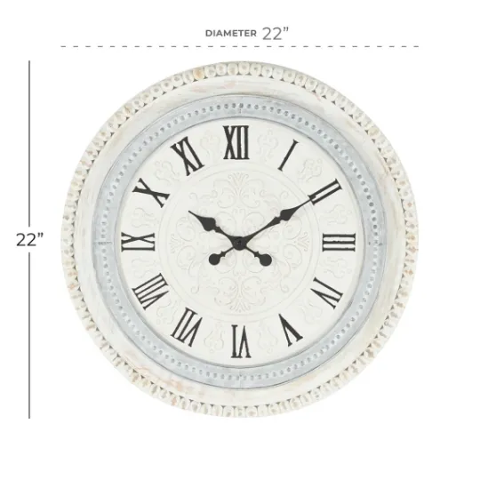 Kirkland's Home White Distressed Wood Round Beaded Wall Clock- Clocks