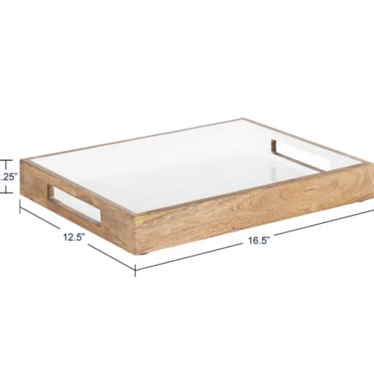 Kirkland's Home White Enameled Rectangle Mango Wood Tray- Decorative Trays