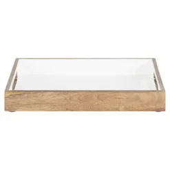 Kirkland's Home White Enameled Rectangle Mango Wood Tray- Decorative Trays