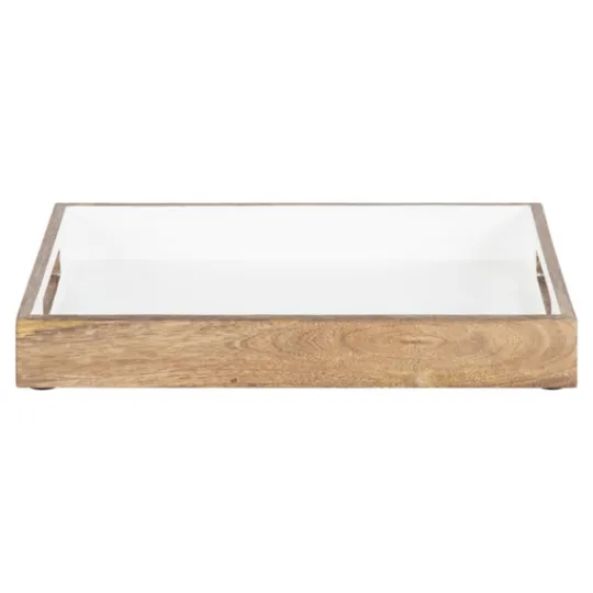 Kirkland's Home White Enameled Rectangle Mango Wood Tray- Decorative Trays