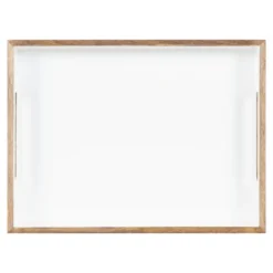 Kirkland's Home White Enameled Rectangle Mango Wood Tray- Decorative Trays