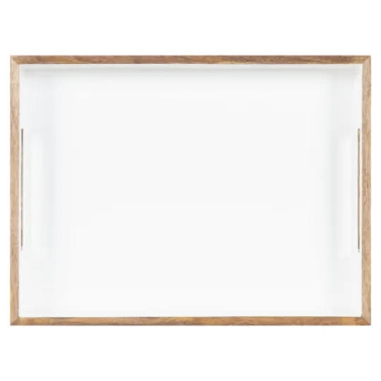Kirkland's Home White Enameled Rectangle Mango Wood Tray- Decorative Trays