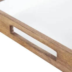 Kirkland's Home White Enameled Rectangle Mango Wood Tray- Decorative Trays