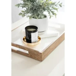 Kirkland's Home White Enameled Rectangle Mango Wood Tray- Decorative Trays
