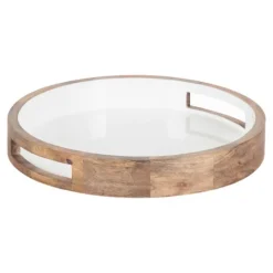 Kirkland's Home White Enameled Round Mango Wood Tray- Decorative Trays