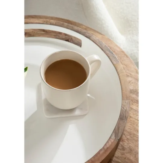 Kirkland's Home White Enameled Round Mango Wood Tray- Decorative Trays