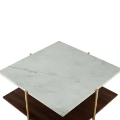 Kirkland's Home White Faux Marble And Brown Wood Coffee Table- Coffee Tables
