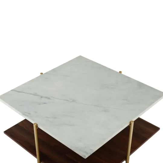 Kirkland's Home White Faux Marble And Brown Wood Coffee Table- Coffee Tables