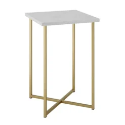 Kirkland's Home White Faux Marble And Gold X-Base Accent Table- Accent & End Tables