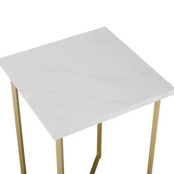 Kirkland's Home White Faux Marble And Gold X-Base Accent Table- Accent & End Tables