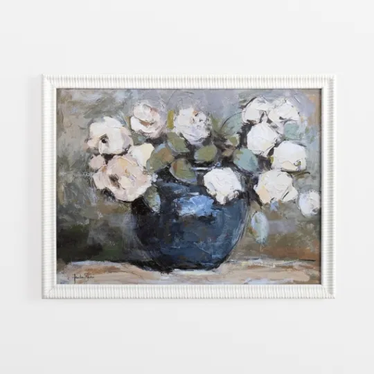 Kirkland's Home White Flowers In Blue Vase Framed Art Print- Framed Art