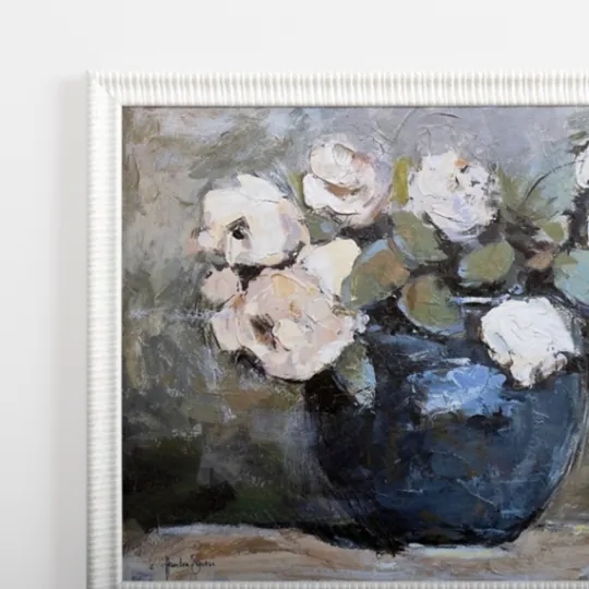 Kirkland's Home White Flowers In Blue Vase Framed Art Print- Framed Art