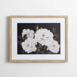 Kirkland's Home White Flowers On Black Back Framed Art Print- Framed Art