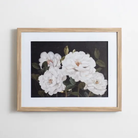 Kirkland's Home White Flowers On Black Back Framed Art Print- Framed Art