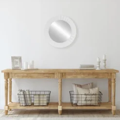 Kirkland's Home White Fluted Contemporary Wall Mirror- Decorative Mirrors