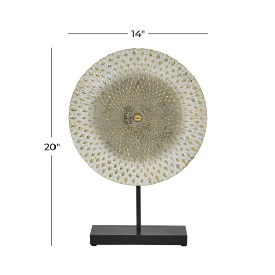 Kirkland's Home White Gold Carved Mandala Metal Sculpture- Statues & Figurines