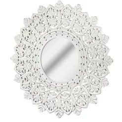 Kirkland's Home White Handcarved Mandala Circle Wall Mirror- Decorative Mirrors
