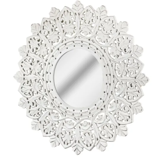 Kirkland's Home White Handcarved Mandala Circle Wall Mirror- Decorative Mirrors