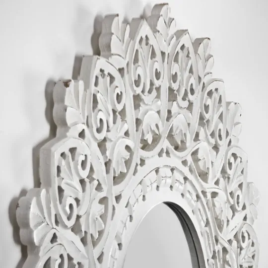 Kirkland's Home White Handcarved Mandala Circle Wall Mirror- Decorative Mirrors