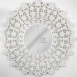 Kirkland's Home White Handcarved Mandala Circle Wall Mirror- Decorative Mirrors