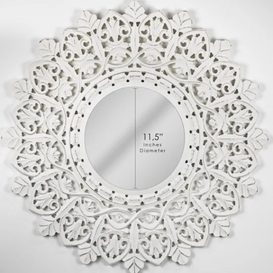Kirkland's Home White Handcarved Mandala Circle Wall Mirror- Decorative Mirrors