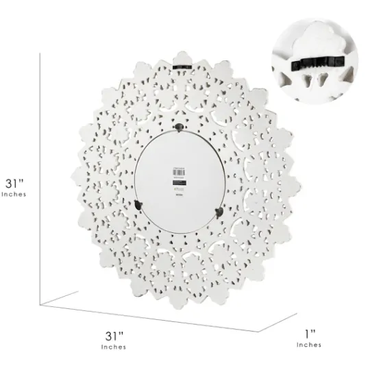 Kirkland's Home White Handcarved Mandala Circle Wall Mirror- Decorative Mirrors