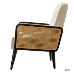 Kirkland's Home White Linen And Rattan Accent Chair- Accent Chairs